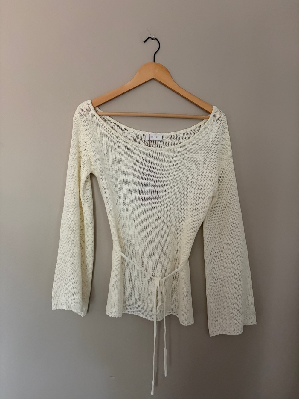 Meshki cream off shoulder knit long sleeve boho top
